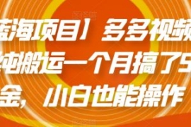 【蓝海项目】多多视频带货，纯搬...