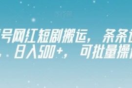 视频号网红短剧搬运，条条过原创...