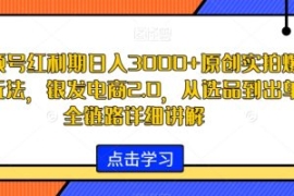 视频号红利期日入3000+原创实拍...