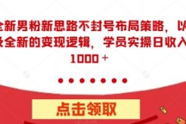全新男粉新思路不封号布局策略，...